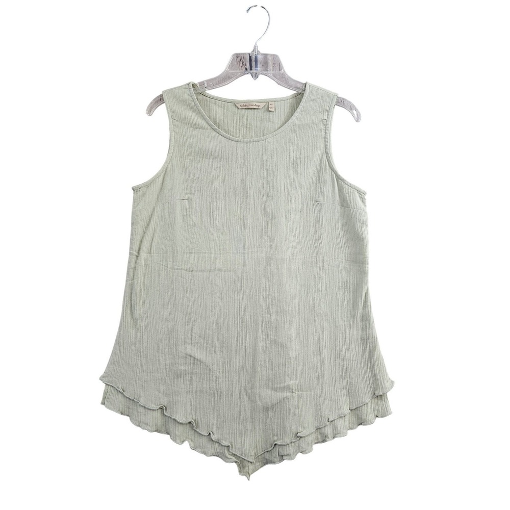 Soft Surroundings Tank Top Womens XS Sage Green Solid Gauze Layered Hem‎ 2AY91
